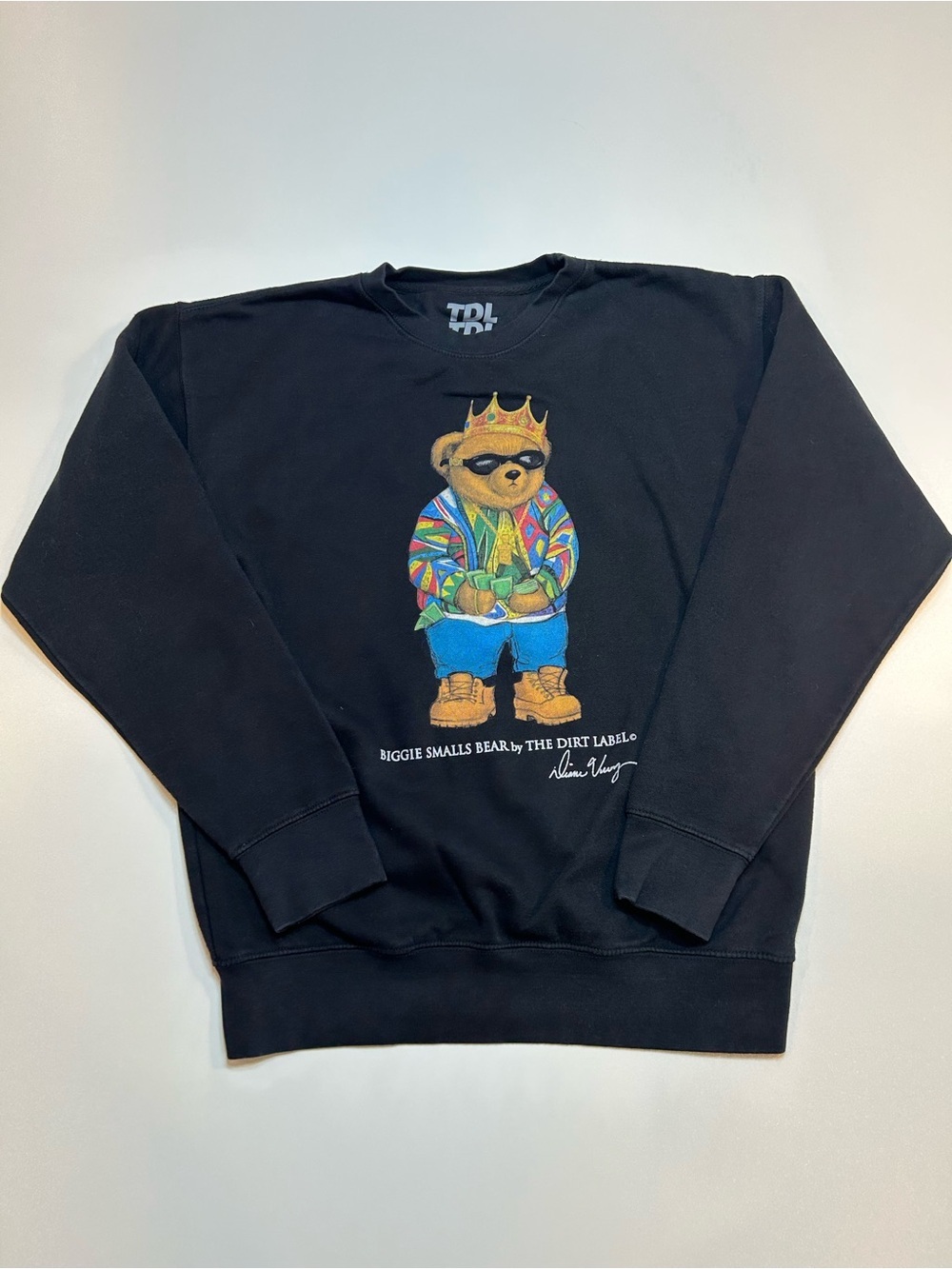 The Dirt Label Biggie Smalls Bear Hip Hop Graphic Crewneck Sweatshirt Black